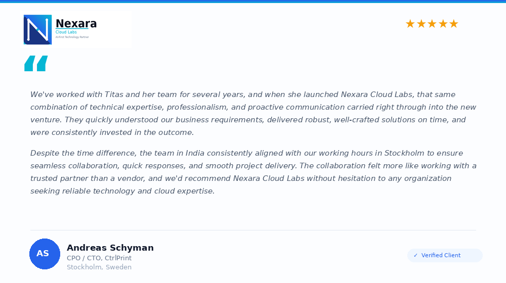 Testimonial from Andreas Schyman, CPO/CTO at CtrlPrint